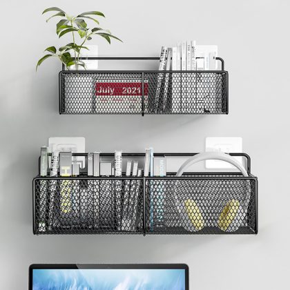 Black Metal Wall-Mounted Storage Basket