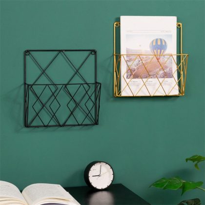 Gold Wall Mounted Storage Rack, Newspaper Holder